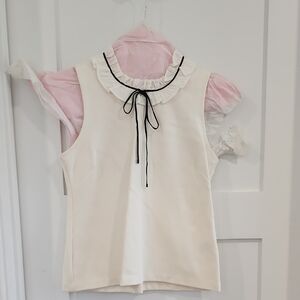 J Crew White Sleeveless Top with Black Trim